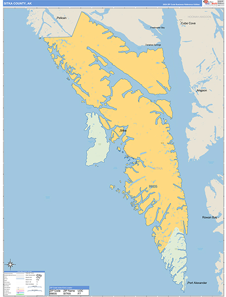 Sitka Borough (County), AK Carrier Route Wall Map