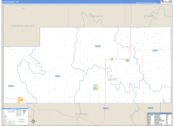 Slope County, ND Wall Map Basic Style