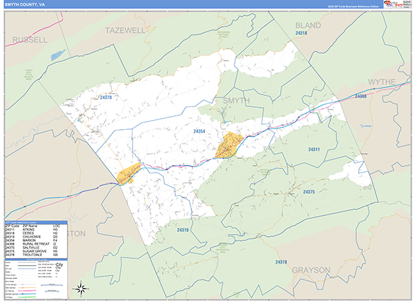 Smyth County, VA Zip Code Map