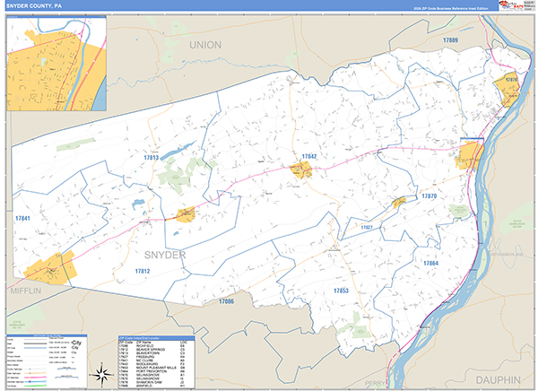 Snyder County, PA Wall Map Basic Style