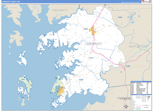 Somerset County, MD Zip Code Wall Map