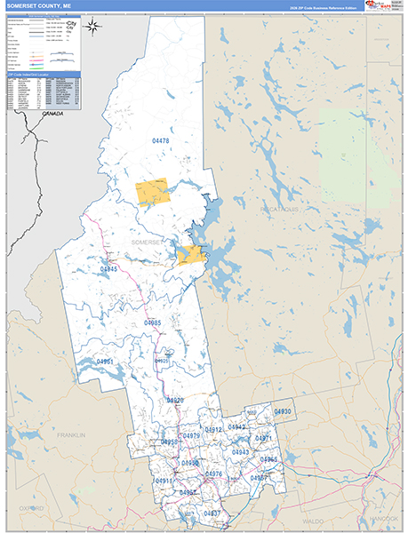 Somerset County, ME Wall Map Basic Style