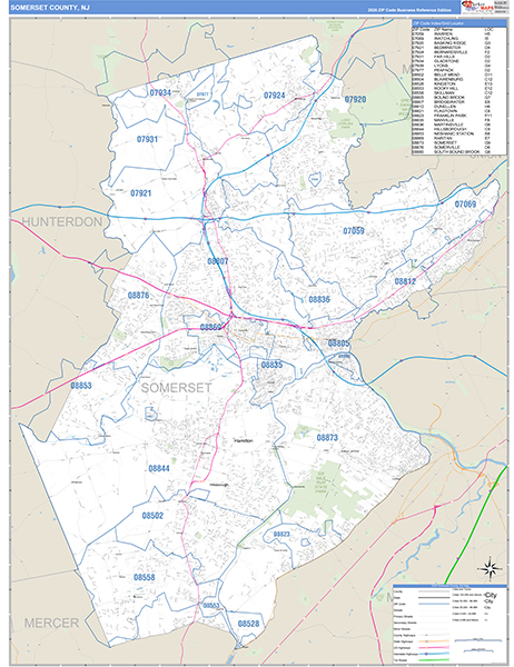 Somerset County, NJ Zip Code Map