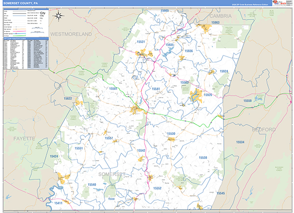 Somerset County, PA Wall Map Basic Style
