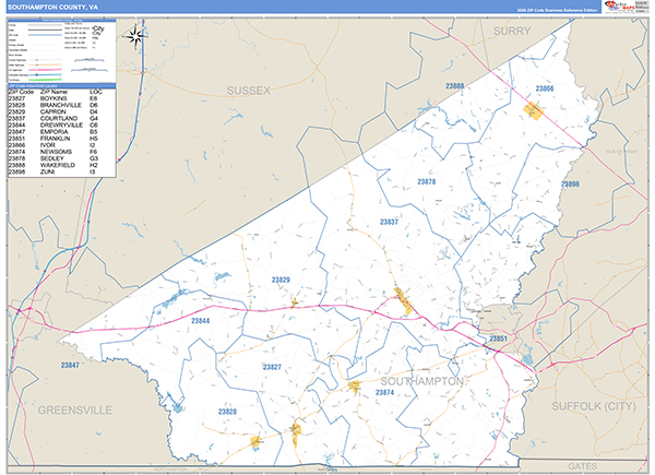 Southampton County, VA Zip Code Map