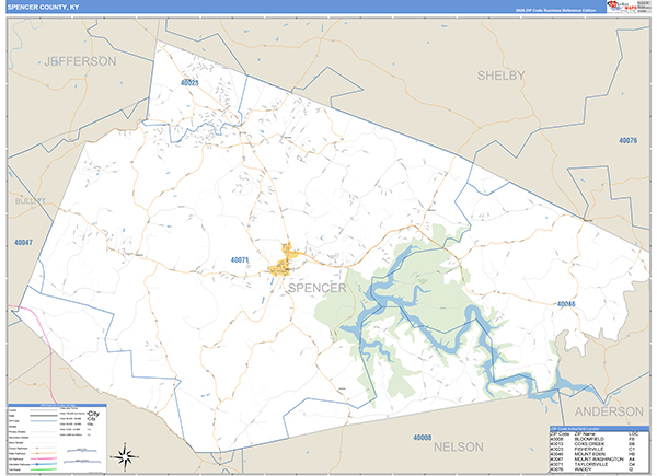 Spencer County, KY Zip Code Map