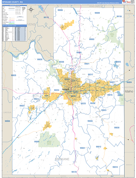 Spokane County, WA Wall Map Basic Style