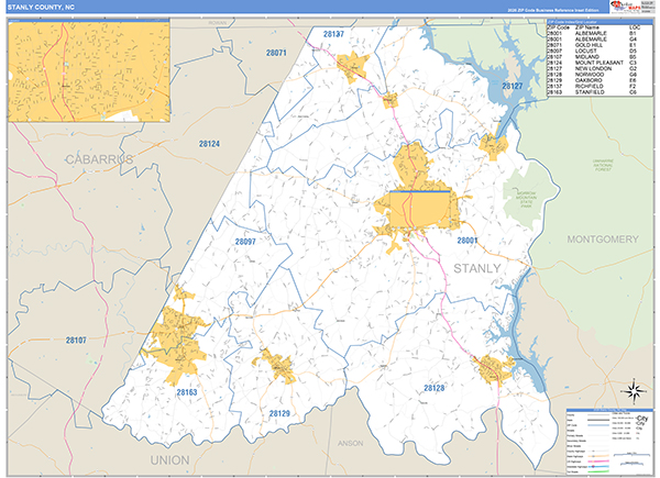 Stanly County, NC Zip Code Map