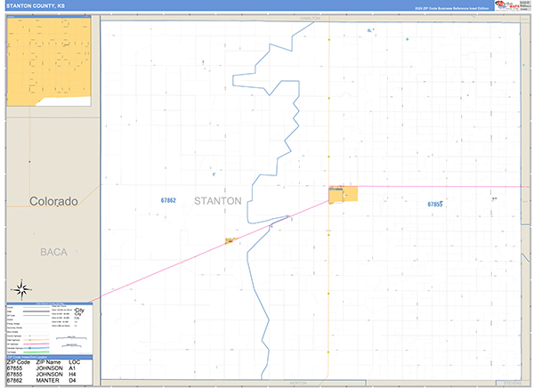 Stanton County, KS Zip Code Wall Map