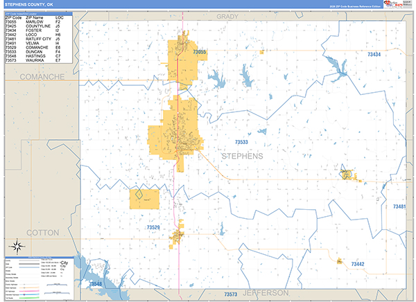 Stephens County, OK Carrier Route Wall Map