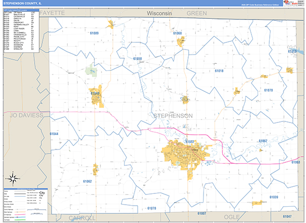 Stephenson County, IL Zip Code Map