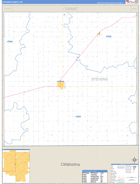 Stevens County, KS Zip Code Wall Map