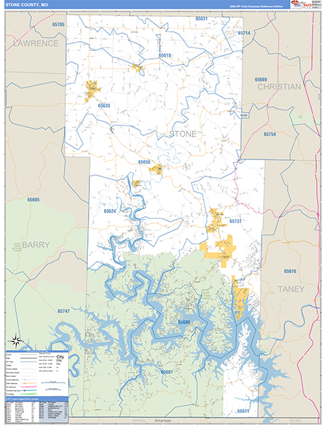 Stone County, MO Zip Code Wall Map