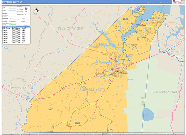 Suffolk County, VA Zip Code Map