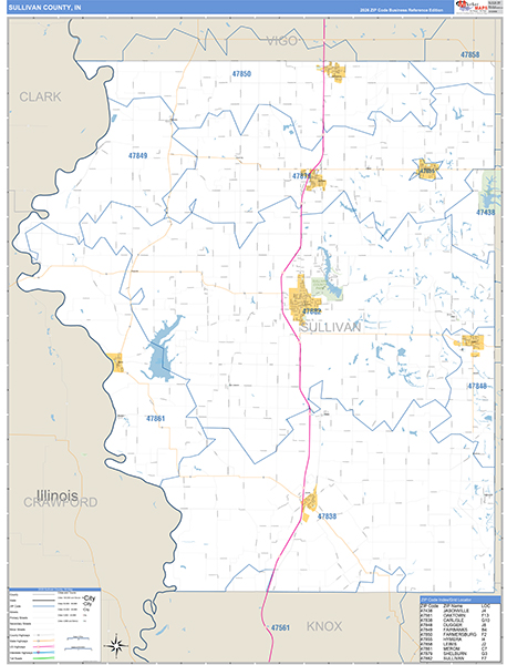 Sullivan County, IN Zip Code Map