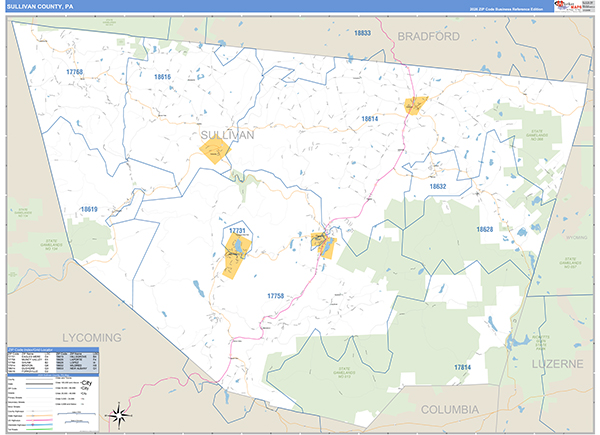 Sullivan County, PA Wall Map Basic Style