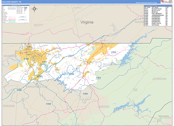 Sullivan County, TN Zip Code Map
