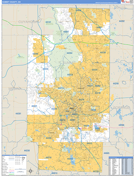 Summit County, OH Zip Code Map