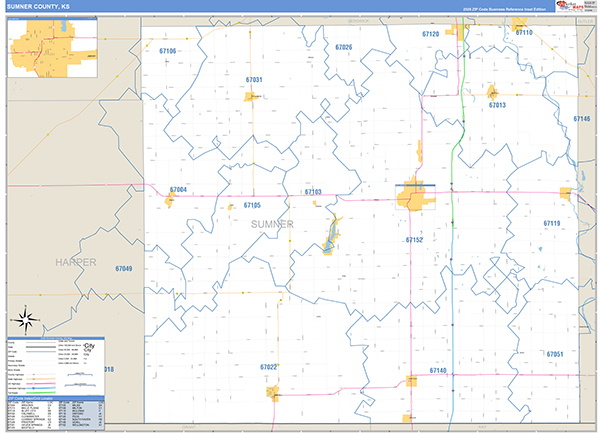 Sumner County, KS Zip Code Wall Map