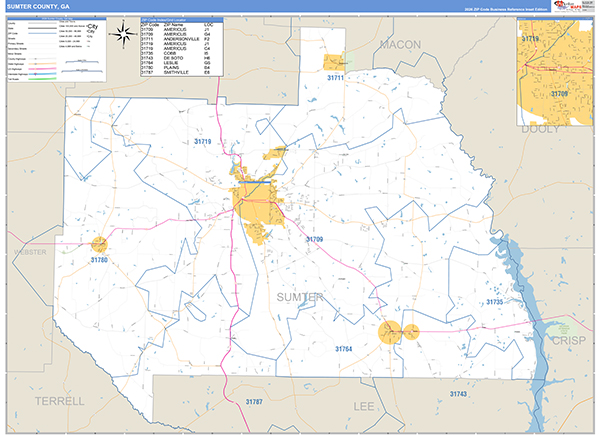 Sumter County, GA Zip Code Map