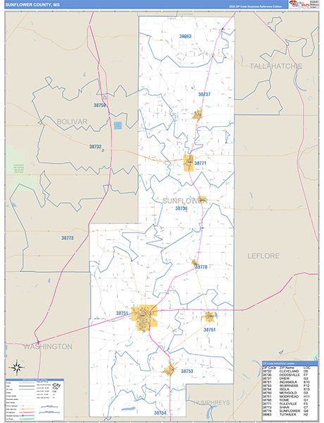 Sunflower County, MS Zip Code Map