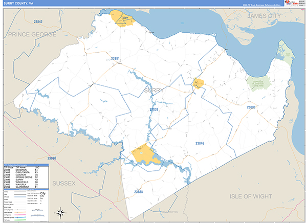 Surry County, VA Zip Code Map
