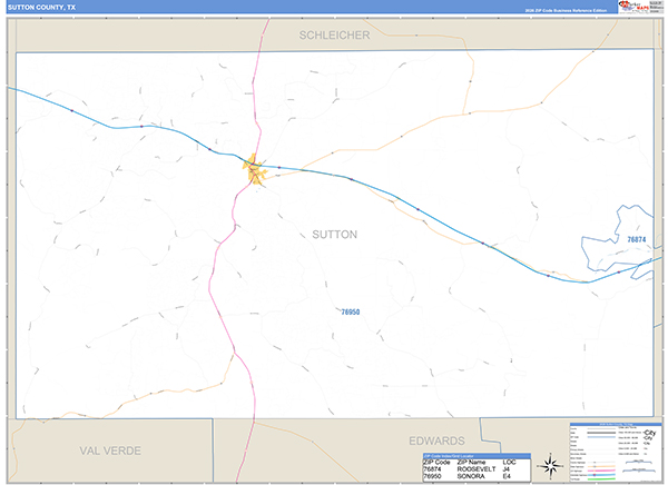 Sutton County, TX Zip Code Map