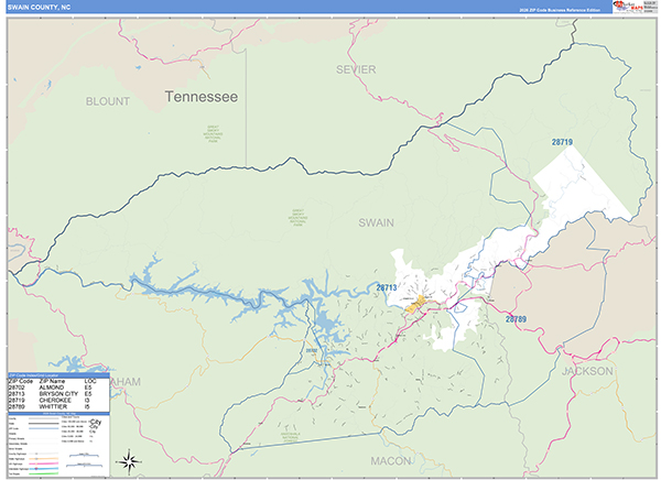 Swain County, NC Zip Code Wall Map