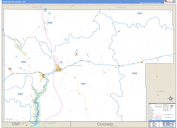 Sweetwater County, WY Zip Code Map
