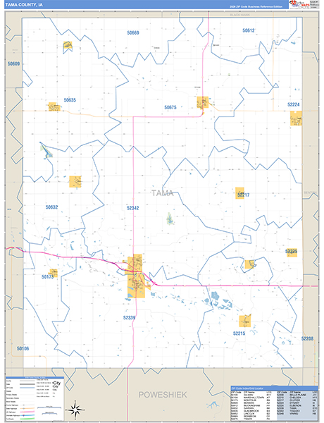 Tama County, IA Zip Code Wall Map