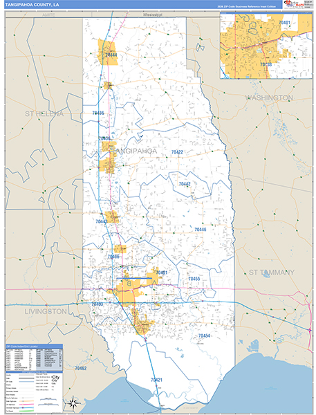 Tangipahoa Parish (County), LA Wall Map Basic Style
