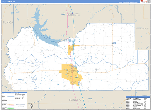 Tate County, MS Zip Code Map