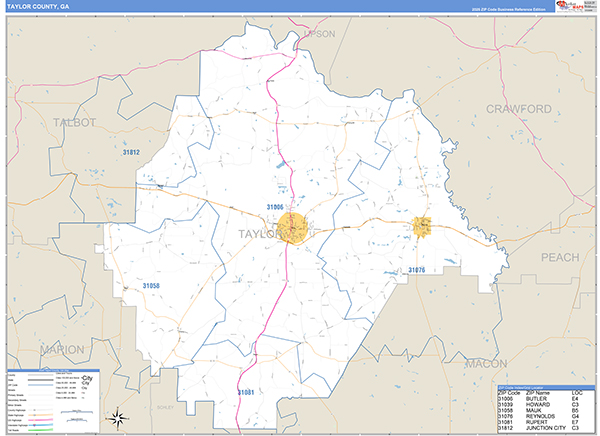 Taylor County, GA Zip Code Map