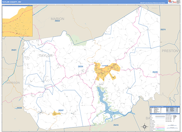 Taylor County, WV Zip Code Map