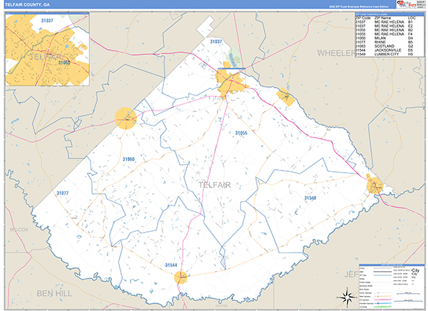 Telfair County, GA Zip Code Map