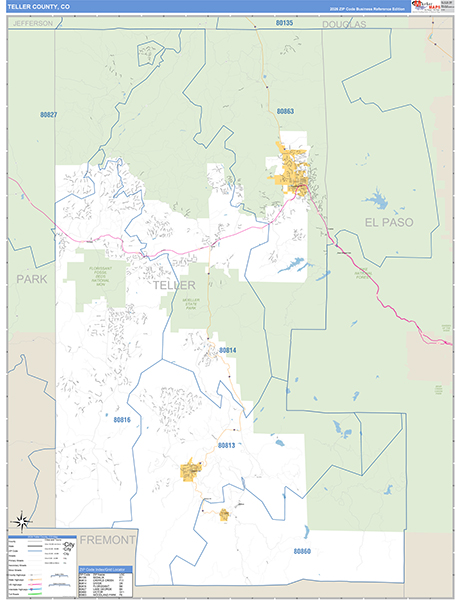 Teller County Wall Map Basic Style