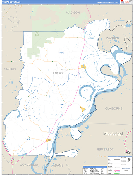 Tensas Parish (County), LA Wall Map Basic Style