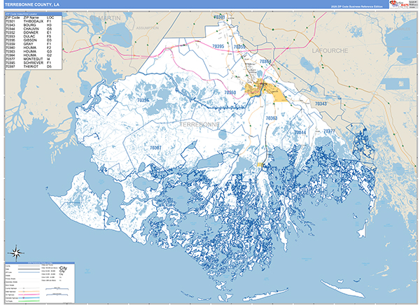 Terrebonne Parish (County), LA Wall Map Basic Style