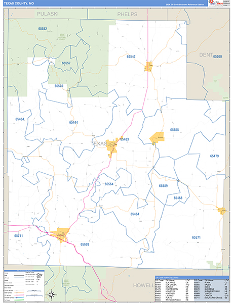Texas County, MO Map Basic Style