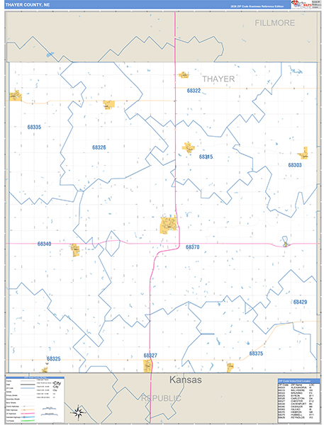 Thayer County, NE Carrier Route Wall Map