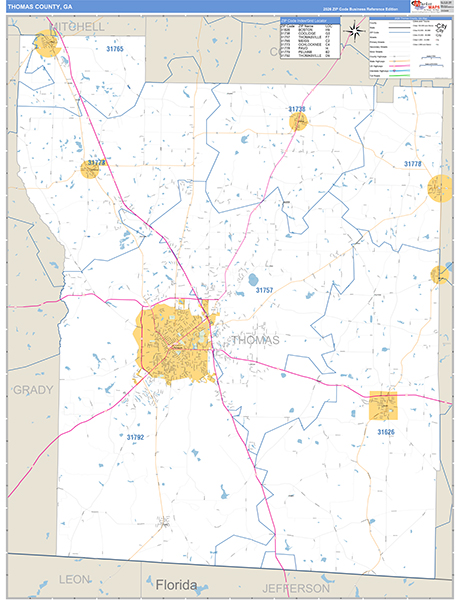 Thomas County, GA Zip Code Wall Map