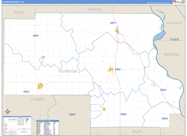 Thurston County, NE Zip Code Map