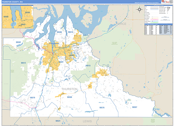 Thurston County, WA Wall Map Basic Style