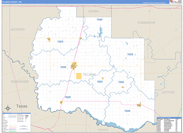 Tillman County, OK Carrier Route Wall Map