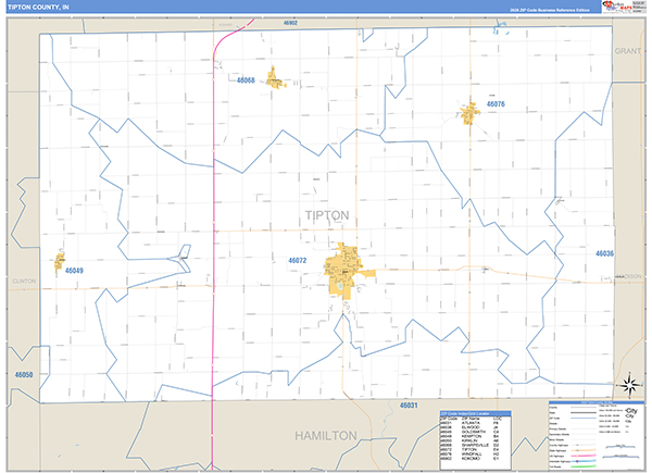 Tipton County, IN Zip Code Map