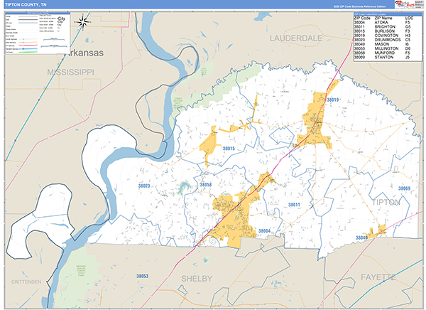 Tipton County, TN Zip Code Map