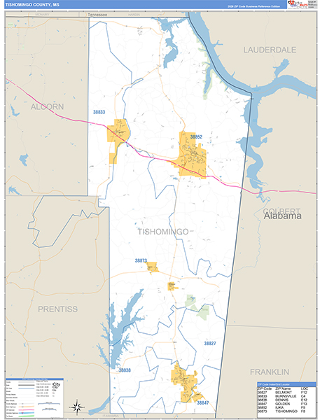 Tishomingo County, MS Zip Code Map