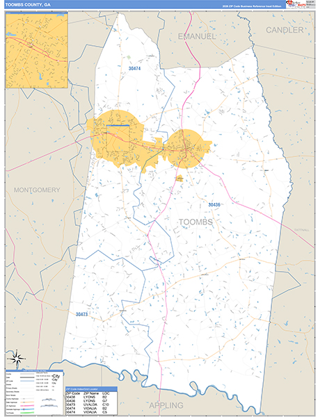 Toombs County, GA Zip Code Map