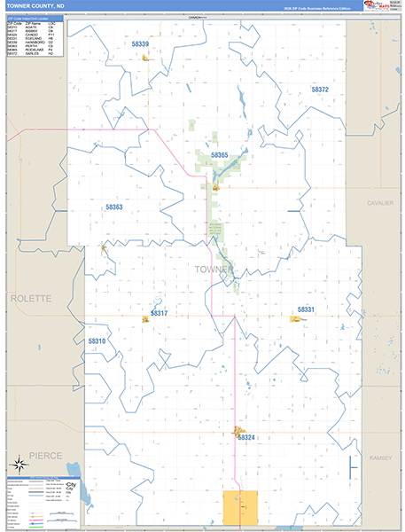 Towner County, ND Wall Map Basic Style