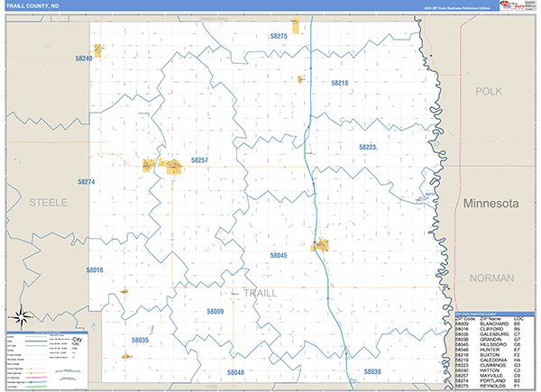 Traill County, ND Wall Map Basic Style